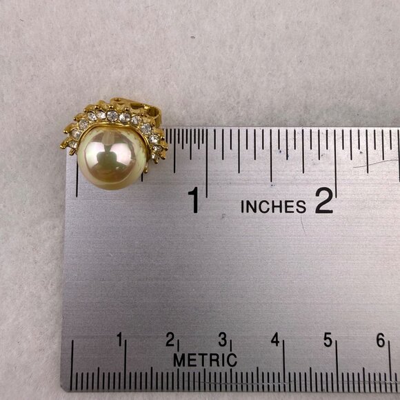 Vintage Roman Faux Pearl & Rhinestone Gold Tone Necklace & Clip-On Earrings Set - Picture 8 of 9